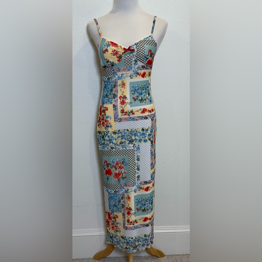 Y2K Thirty Thirty LA Women’s Babydoll Slip Dress Medium Patchwork‎ Floral Midi
